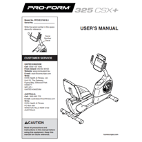 ProForm 325 CSX Recumbent Bike Exercise Owner's Manual