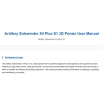 Artillery Sidewinder X4 Plus S1 3D Printer User Manual
