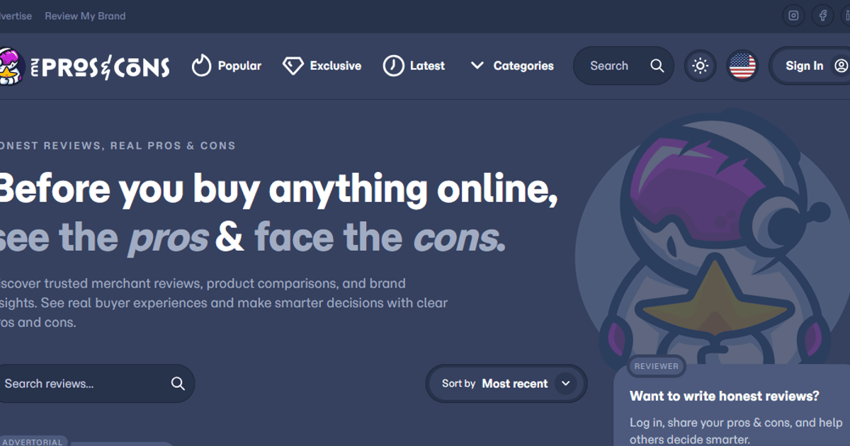 Screenshot or Official Image for myprosandcons.com - MyProsAndCons → #1 Brand Review in the World.