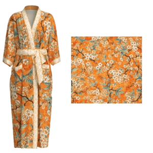 Ulivary Vintage Orange Camellia Kimono Robe