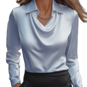 Elegant White Satin Blouse with Draped Neckline