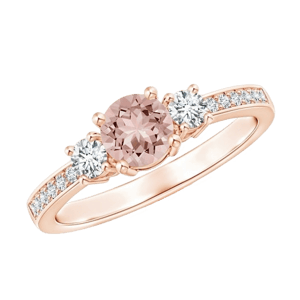 Angara Classic Three Stone Round Morganite Ring