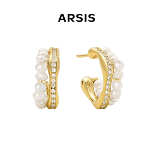 Arsis Jewelry Crafted Pav&eacute; Pearl Huggie