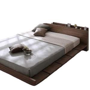 Bed Style 安定感のあるつくり 照明・棚・コンセント付き 連結ローベッド の