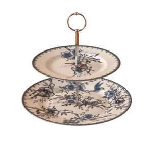 Bella Maison Bleu Blanc Porcelain 2-Tier Floral Print Serving Stand