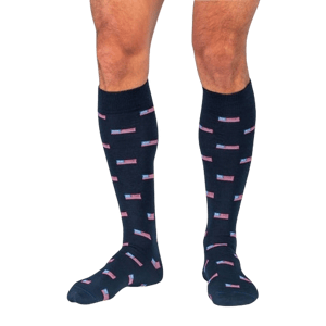 Boardroom Socks American Flag Navy Merino Wool Over the Calf Dress Socks