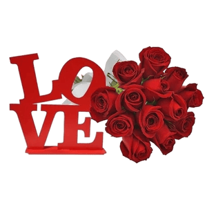Cestas Michelli Buqu&ecirc; de 12 Rosas Vermelhas e Placa Love