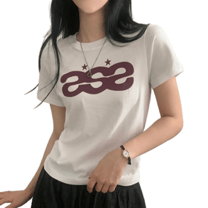 Codibook A-Star Lettering Print Short Sleeve T-shirt