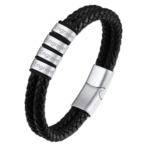 Custom4U Custom Name Beaded Braided Leather Bracelets For Men
