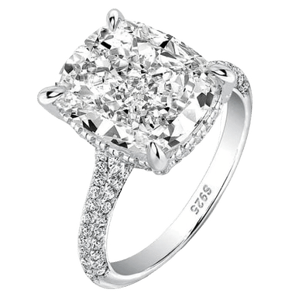 Diamond Veneer Cushion Cubic Zirconia Engagement Ring