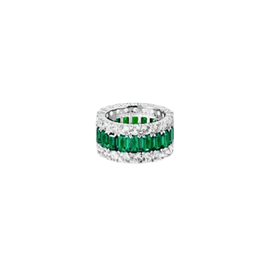 Dorsey Maxime Three-Row Ring in Nano Emerald and Moissanite
