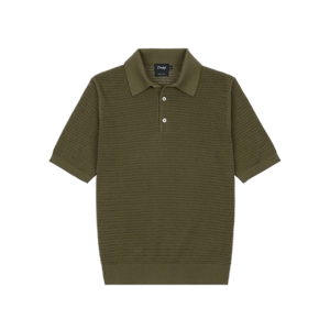 Drake's Olive Waffle Knit Cotton Short-Sleeve Polo Shirt