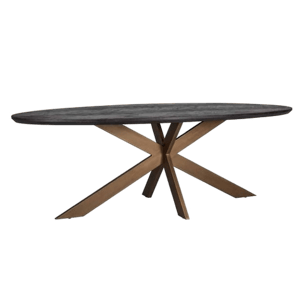 Dream Interiors Oval Black Herringbone Brass Dining Table