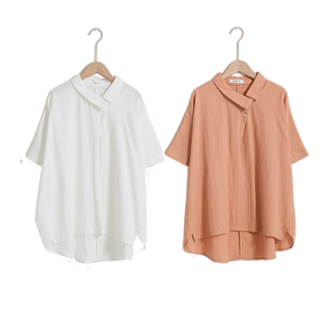 E-WEAR 傾斜半開襟領造型純棉襯衫