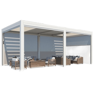 EROMMY 10x20 Electric Louvered Pergola with Screen &ndash; White