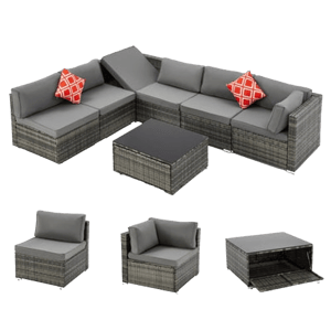  -73% EROMMY 7 Piece Outdoor Patio Furniture with Storage Table, Cushions and Pillows, Gray