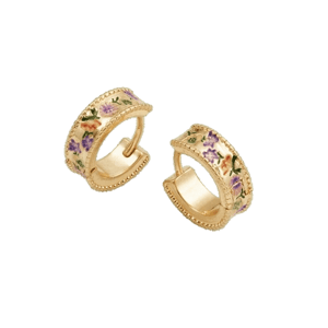 Fable England Gold Folksy Floral Huggie Earrings