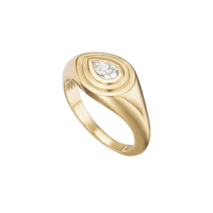 Fiametta Pear Solitaire Signet Ring in Yellow Gold