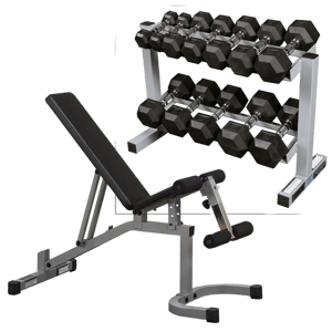 Fitness Factory Powerline Adjustable Bench & Dumbbell Combo with Storage Rack