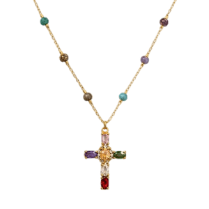 GRIS&Eacute; NYC Multicolor Rosary Bead Cross Pendant Necklace