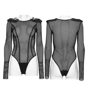 HARD'N'HEAVY Cyberpunk Mesh Armor Shoulder Bodysuit with Snap Buttons