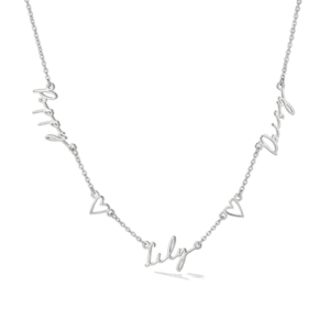 HBD Jewellery Triple Name Necklace with Two Hearts