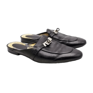 HEWI Hermes Black Leather Oz Flat Mules