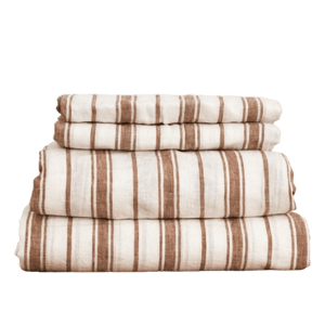 I Love Linen French Flax Linen Sheet Set in Hazelnut Stripe