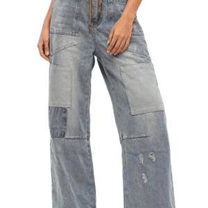 IN.FAME Ladies Vintage Patchwork Drawstring Wide Leg Denim Pants