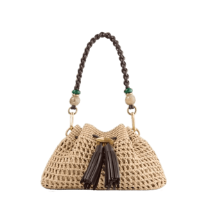 Jimmy Choo Cinch Small Natural and Chocolate Crochet Raffia Shoulder Bag