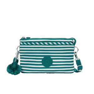Kipling 『千層包』白綠條紋單肩隨身斜背包