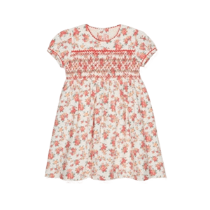 La Coqueta Coral Floral Soraya Girl Hand-Smocked Dress