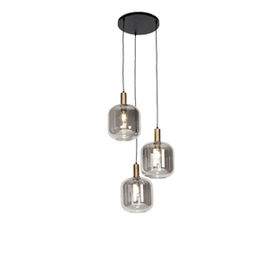 Lampenlicht Design hanglamp zwart met goud met smoke glas 3-lichts