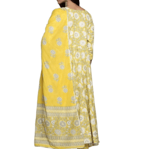 Libas Yellow Yoke Design Cotton Anarkali Suit Set