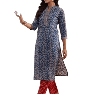 Libas Blue Printed Cotton Straight Suit Set