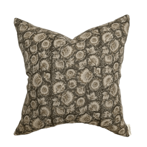 Linen & James Jordan | Charcoal Tan Floral Handblock Pillow Cover