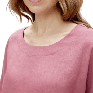 Linen Still Linen Round Neck Half Sleeve Curved Hem Relaxed Blouse