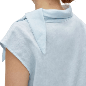 Linen Still Linen Tie Collar Front Pleated Sleeveless Top