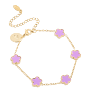 Lovisa Waterproof Gold Plated Stainless Steel Light Purple Petal Flower Charm Bracelet