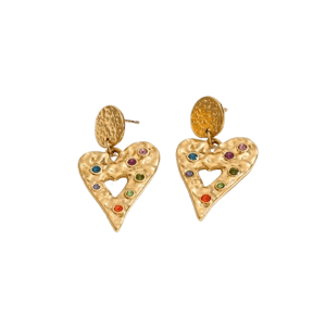 Luxe Tones Fortuna Luxe 18k Gold Plated Multi Stone Heart Earrings