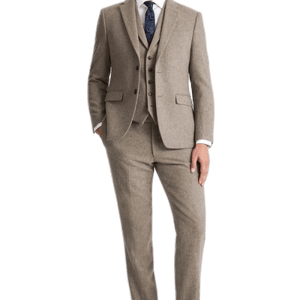 Moss Bros Hire Slim Fit Stone Donegal Tweed Suit