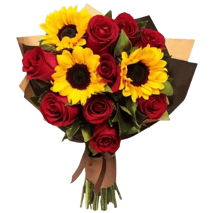 Nova Flor Buqu&ecirc; de Girassol e Rosas Vermelhas