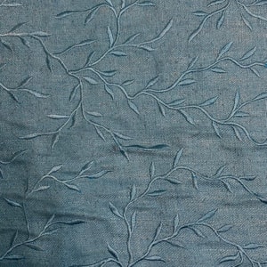 NY Designer's Sky Blue Embroidered Silk Linen