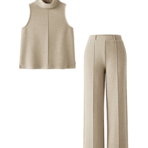 2Pcs Set Split Hem Top & High Waisted Straight Leg Pant
