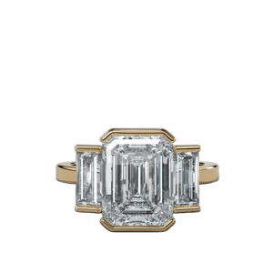 Ouros Jewels Emerald Half Bezel Set Baguette Diamond Engagement Ring