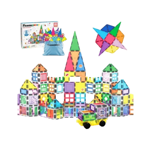 PicassoTiles Magnetic Tile Set with Stickers & Car Base (240 Pieces)