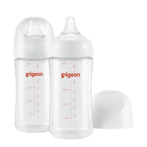 Pigeon Glass Wide Neck Baby Bottle, 2 Packs, 8.1 Oz (3+ months)