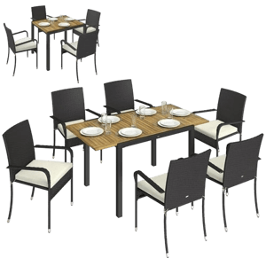 Rackhams Outsunny 6 Seater Rattan Garden Furniture Set with Stackable Chairs