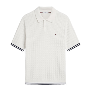 Tommy Hilfiger Polo-Pullover mit Zopfmuster und kurzen &Auml;rmeln