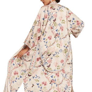 Ulivary Beige Chinoiserie Floral Kimono Robe